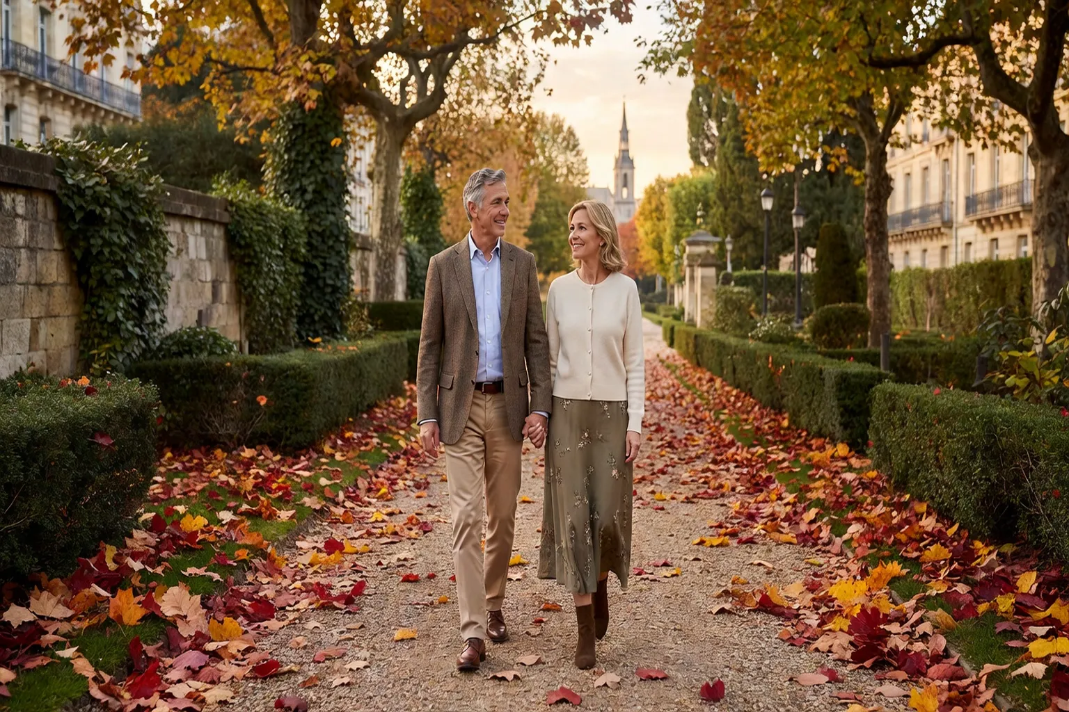 Couple mature dans un jardin a Bordeaux scene de rencontre 40 plus