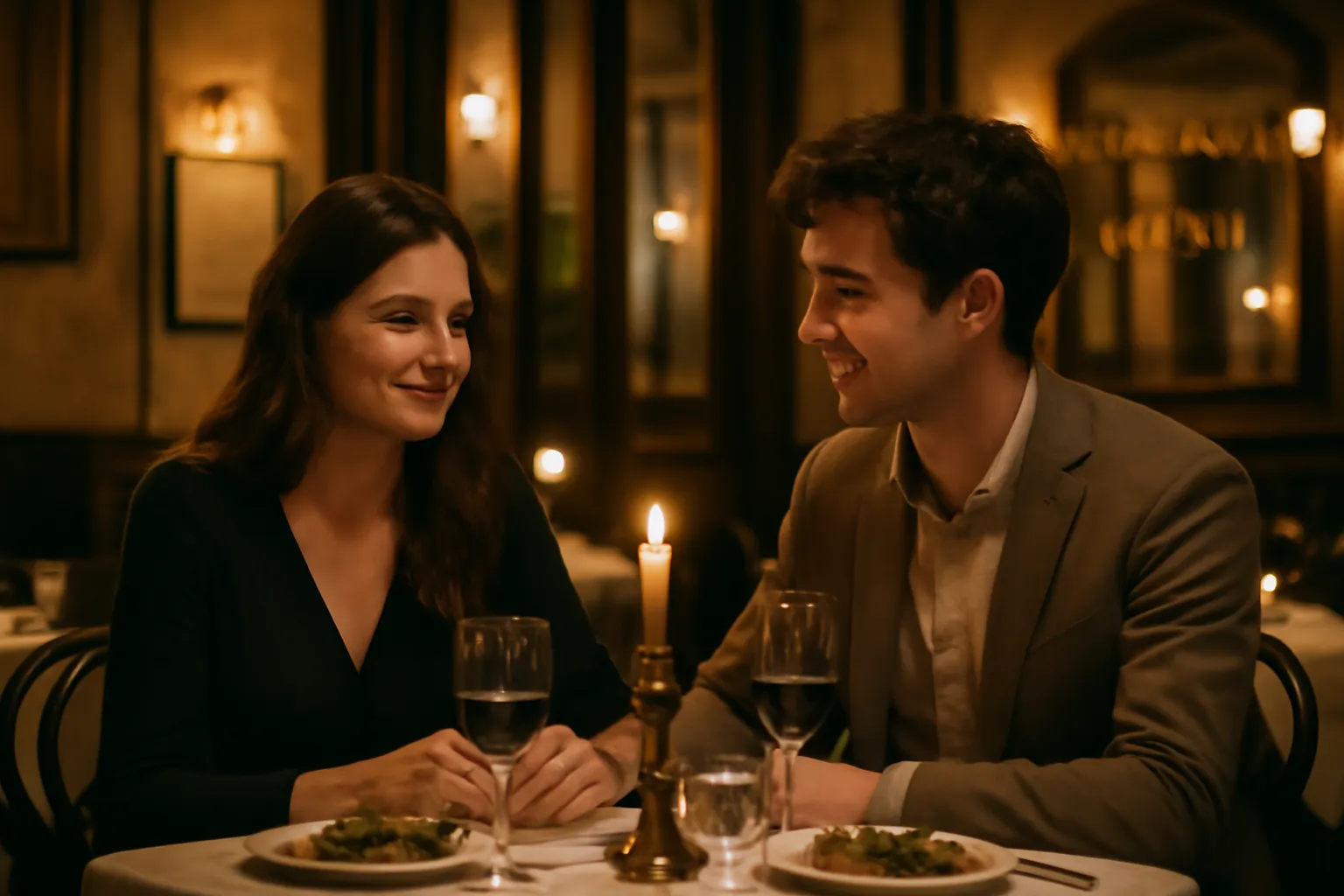 Couple heureux lors d'un premier rendez-vous reussi